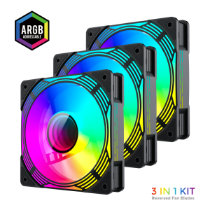 GameMax KF300R BK 3-in-1 ARGB Reverse Fan Kit – Silent Reverse Cooling with Full RGB Control