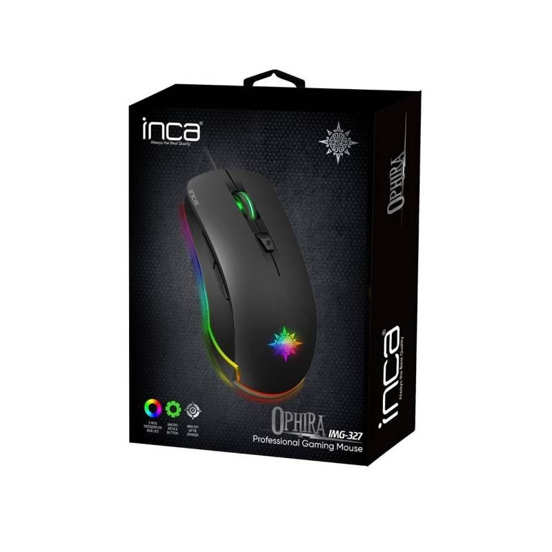 INCA Gaming Mouse IMG-327 – 4800 DPI, RGB Lighting, 6 Buttons, USB with Software Support INCA Gaming Mouse IMG-327 – 4800 DPI, RGB Lighting, 6 Buttons, USB with Software Support