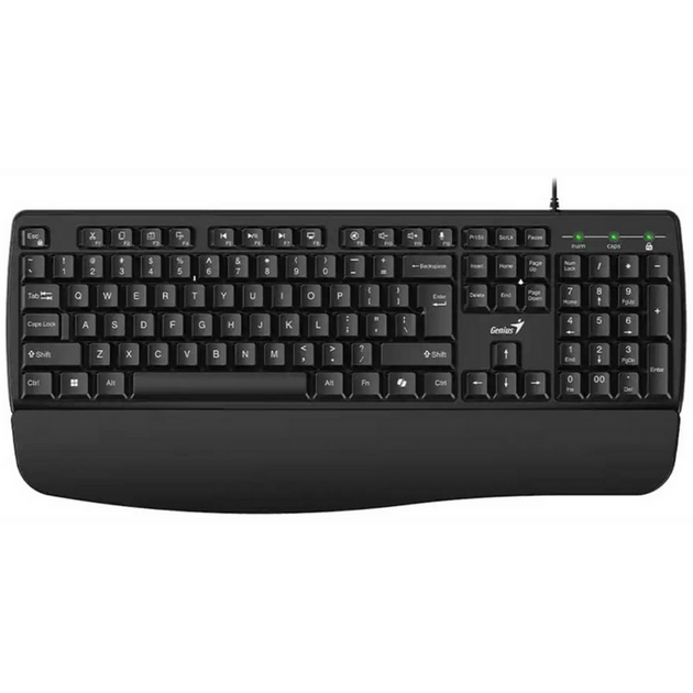 Genius KB-123 Wired USB Keyboard with Copilot Key & Palm Rest | Black